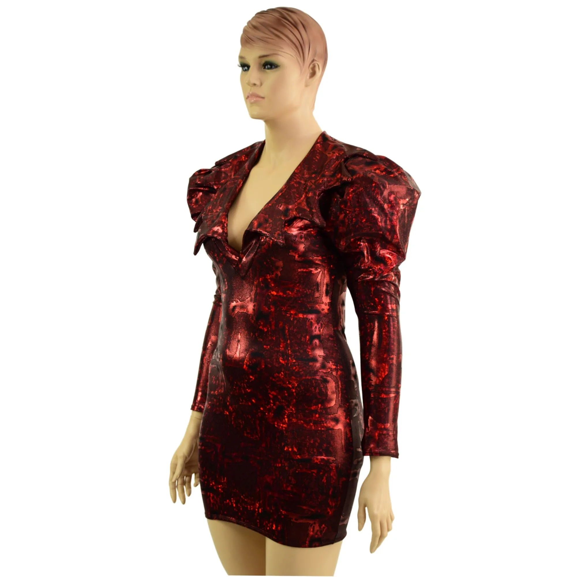 Primeval Red Bodycon Mini Dress with Victoria Sleeves