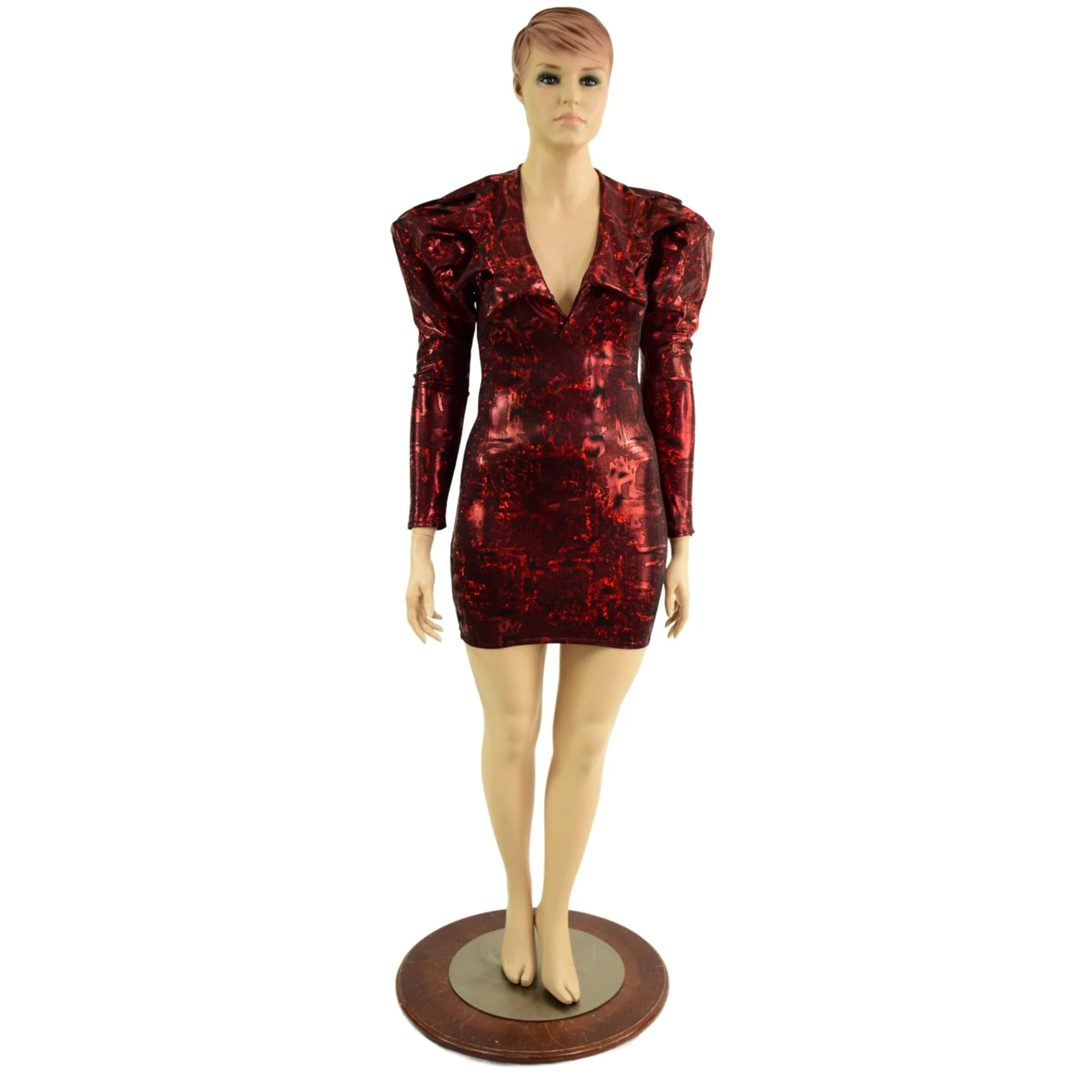 Primeval Red Bodycon Mini Dress with Victoria Sleeves