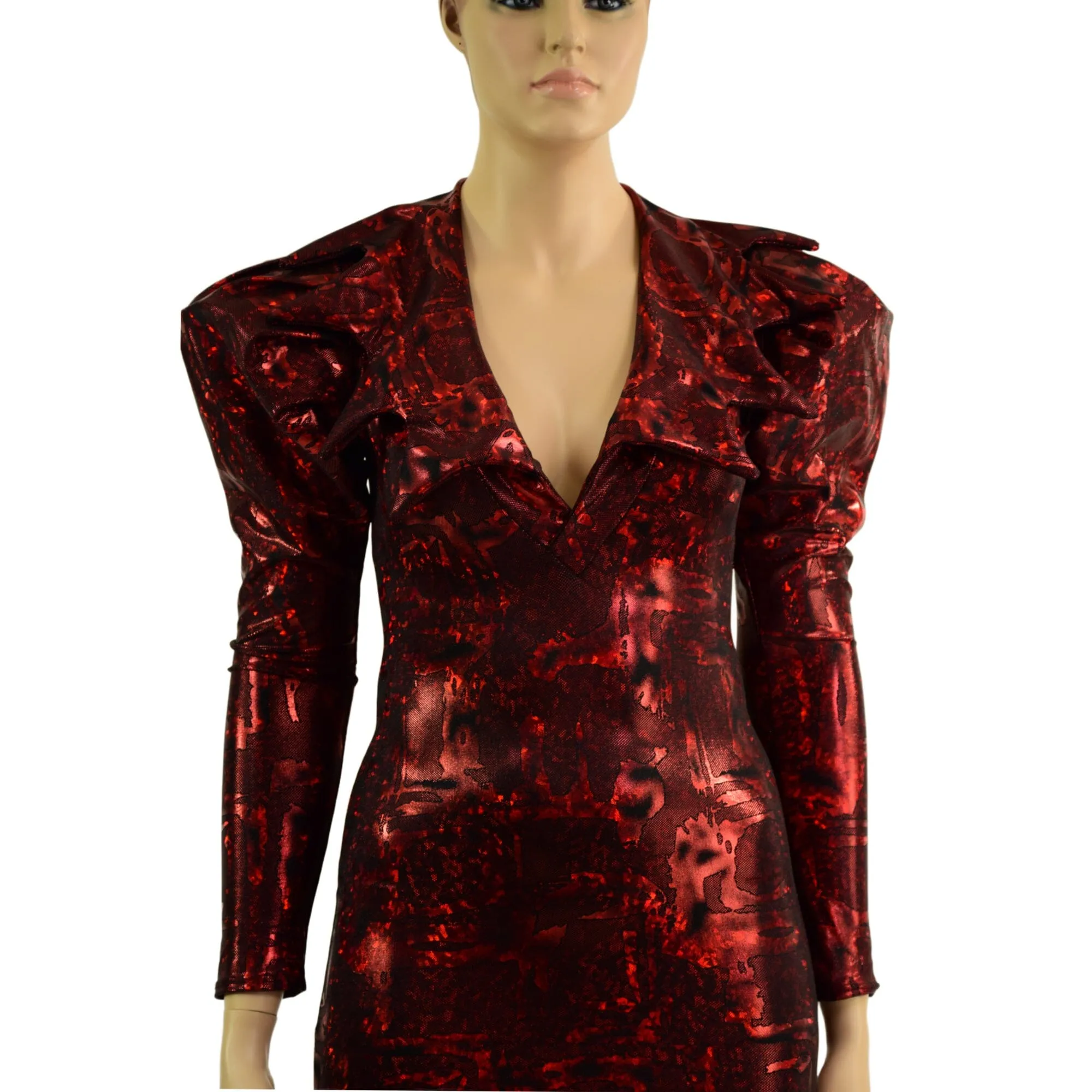 Primeval Red Bodycon Mini Dress with Victoria Sleeves