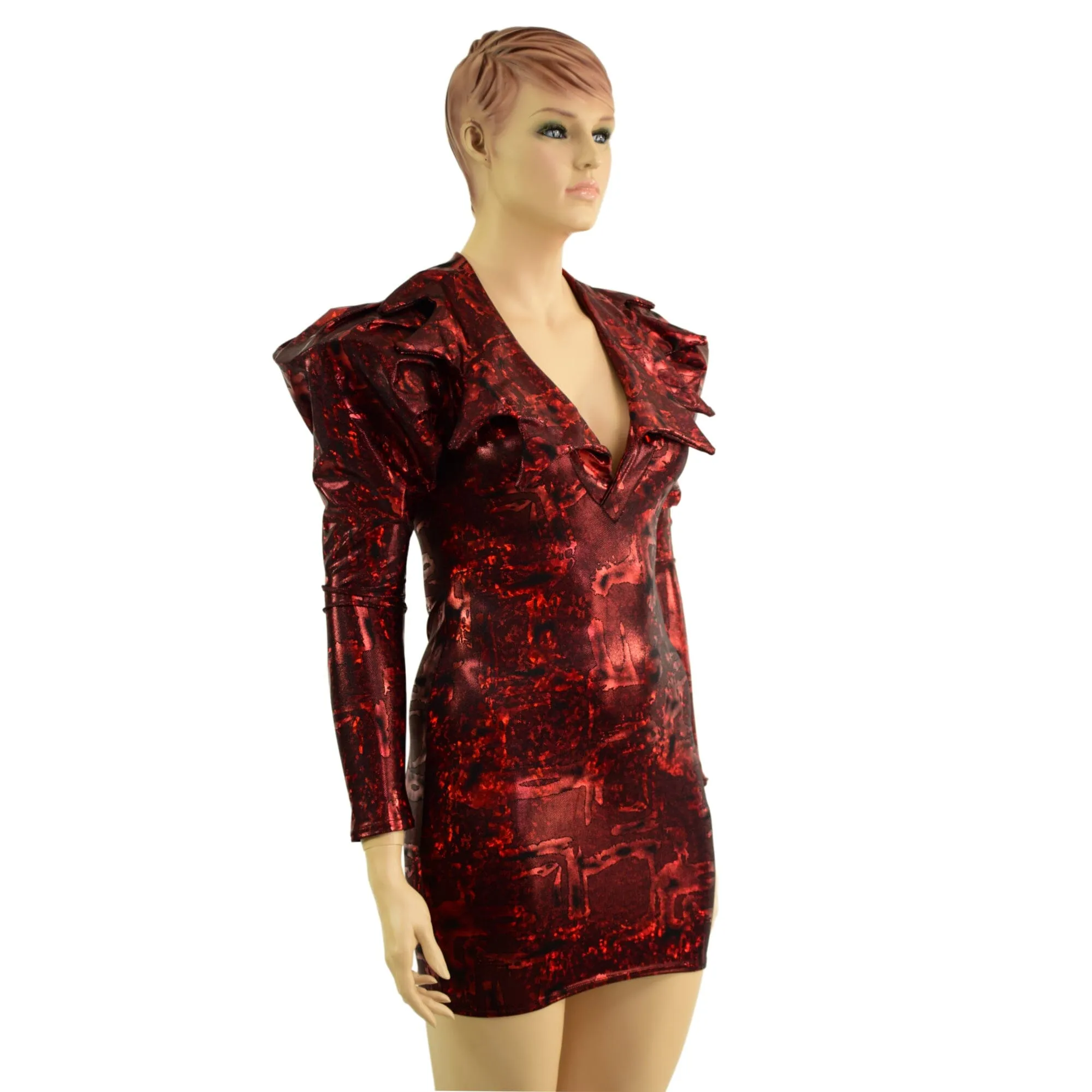 Primeval Red Bodycon Mini Dress with Victoria Sleeves