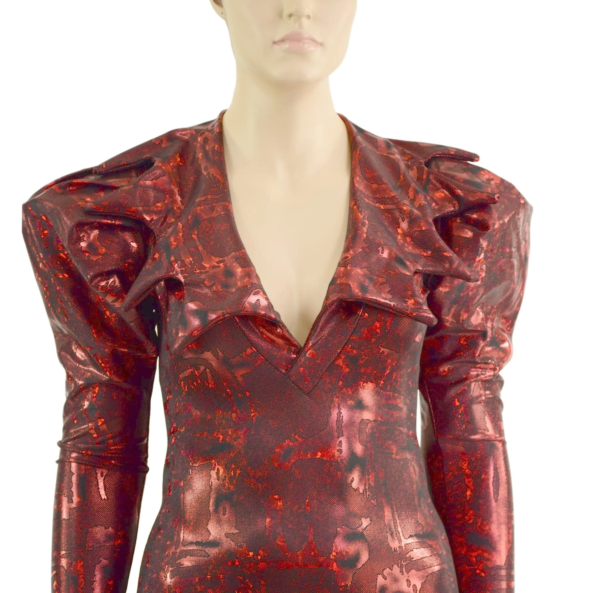 Primeval Red Bodycon Mini Dress with Victoria Sleeves