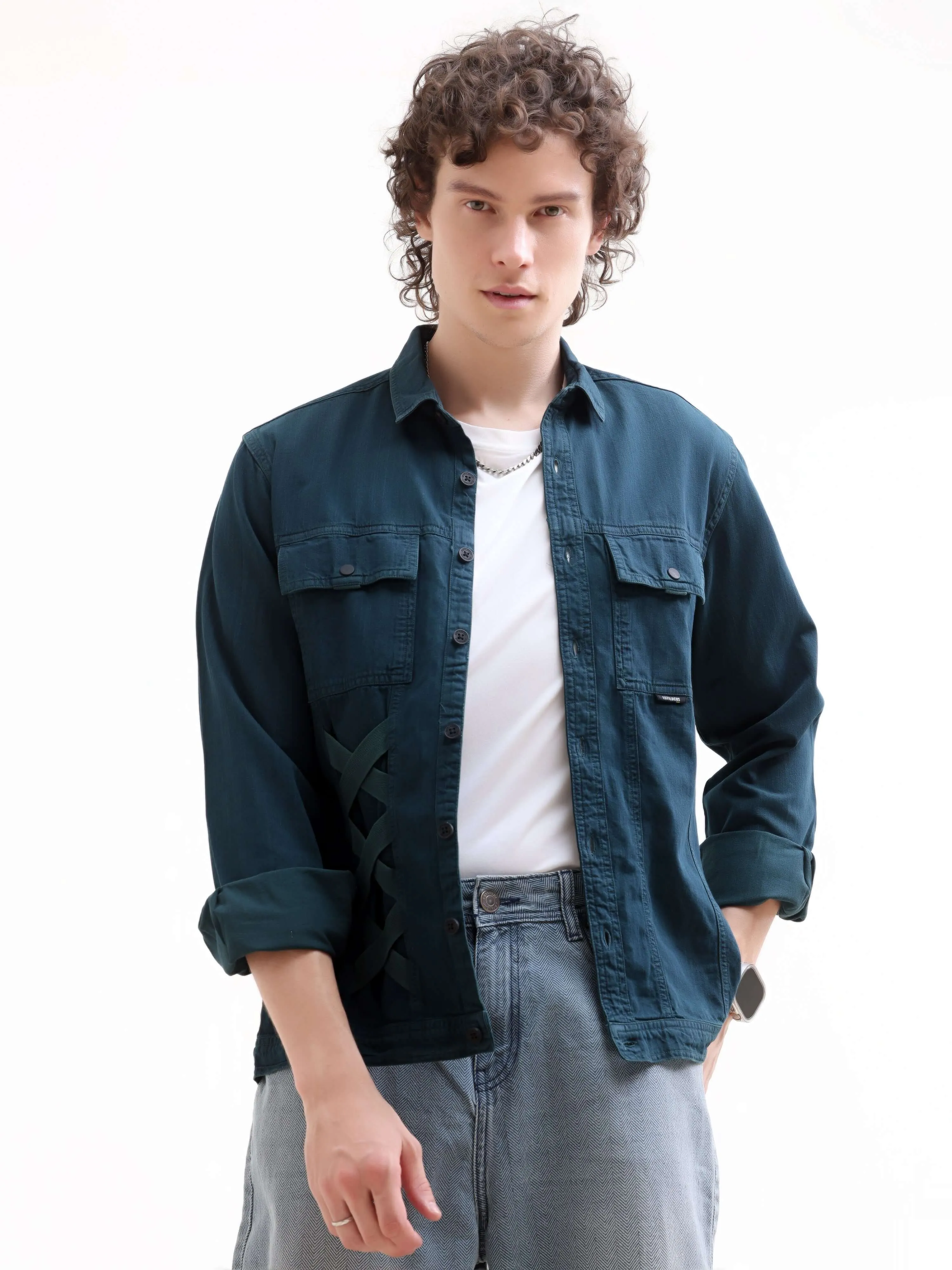 Rubans Teal Denim Overshirt