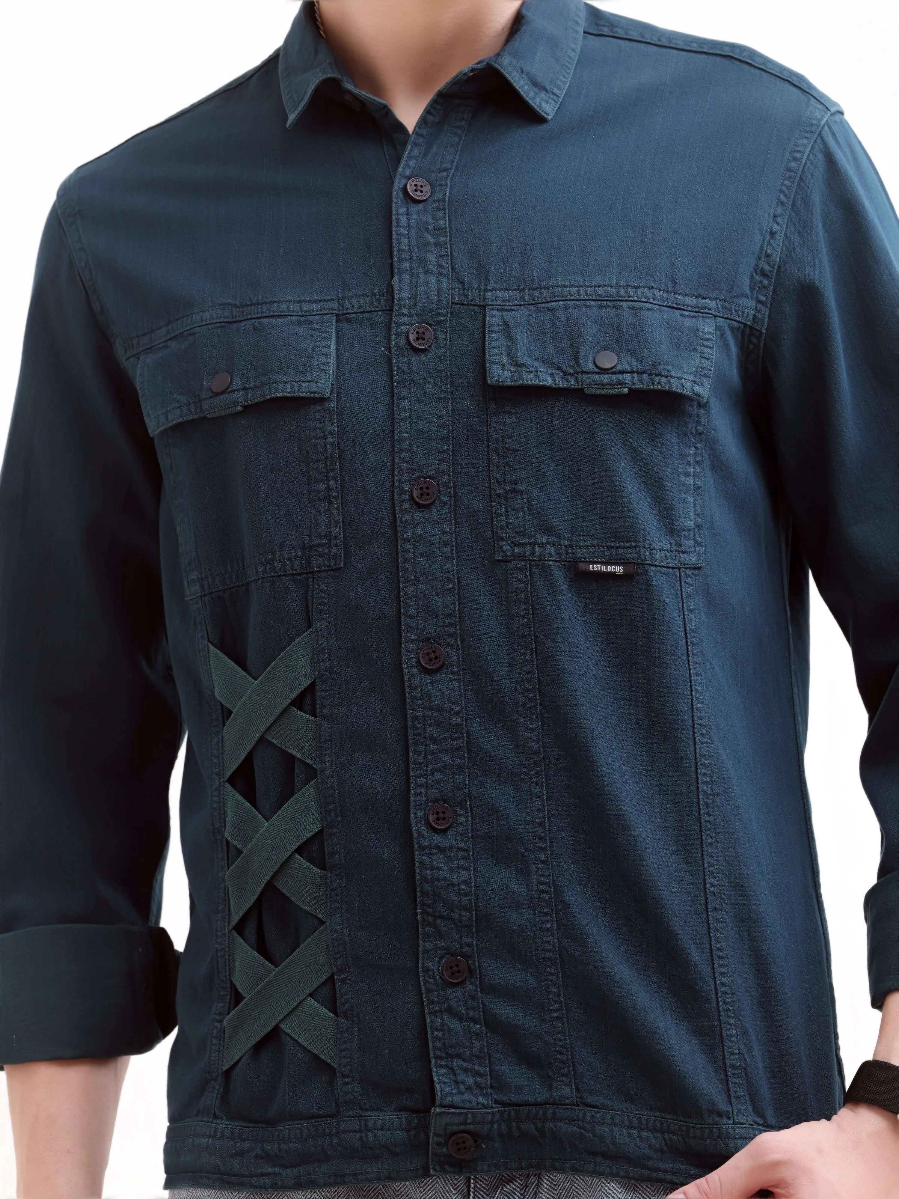 Rubans Teal Denim Overshirt