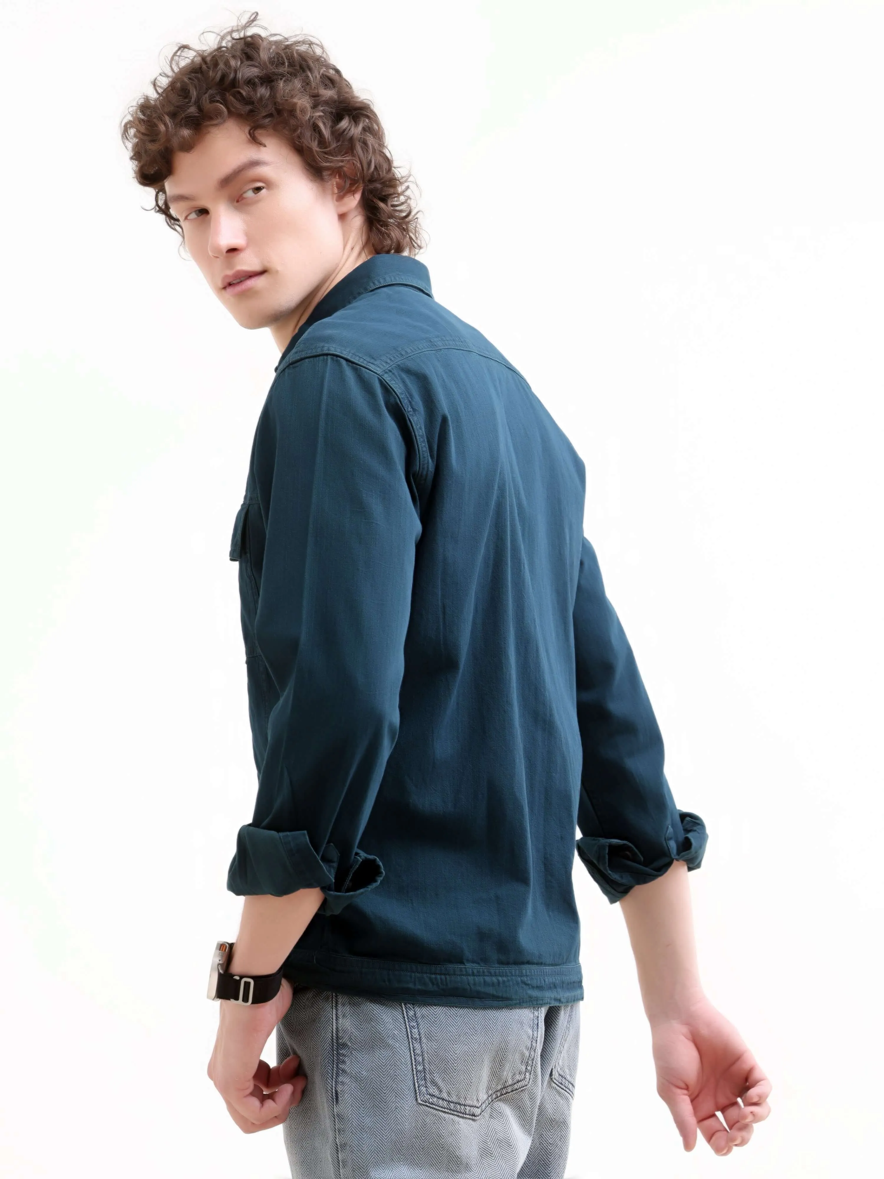 Rubans Teal Denim Overshirt