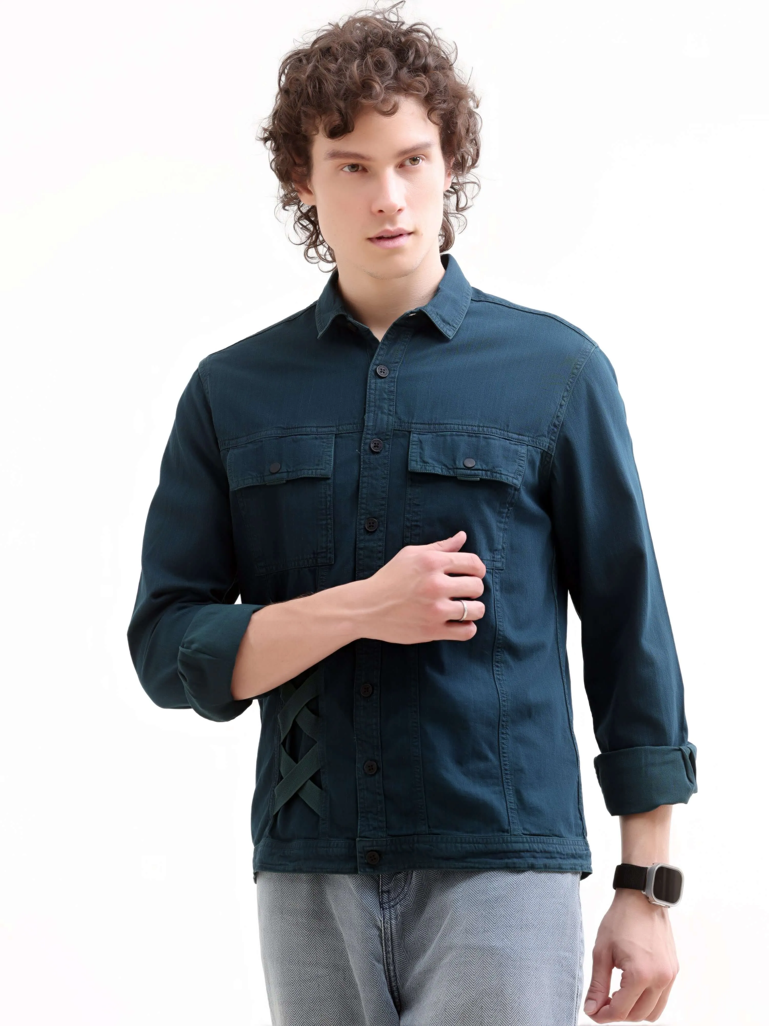Rubans Teal Denim Overshirt