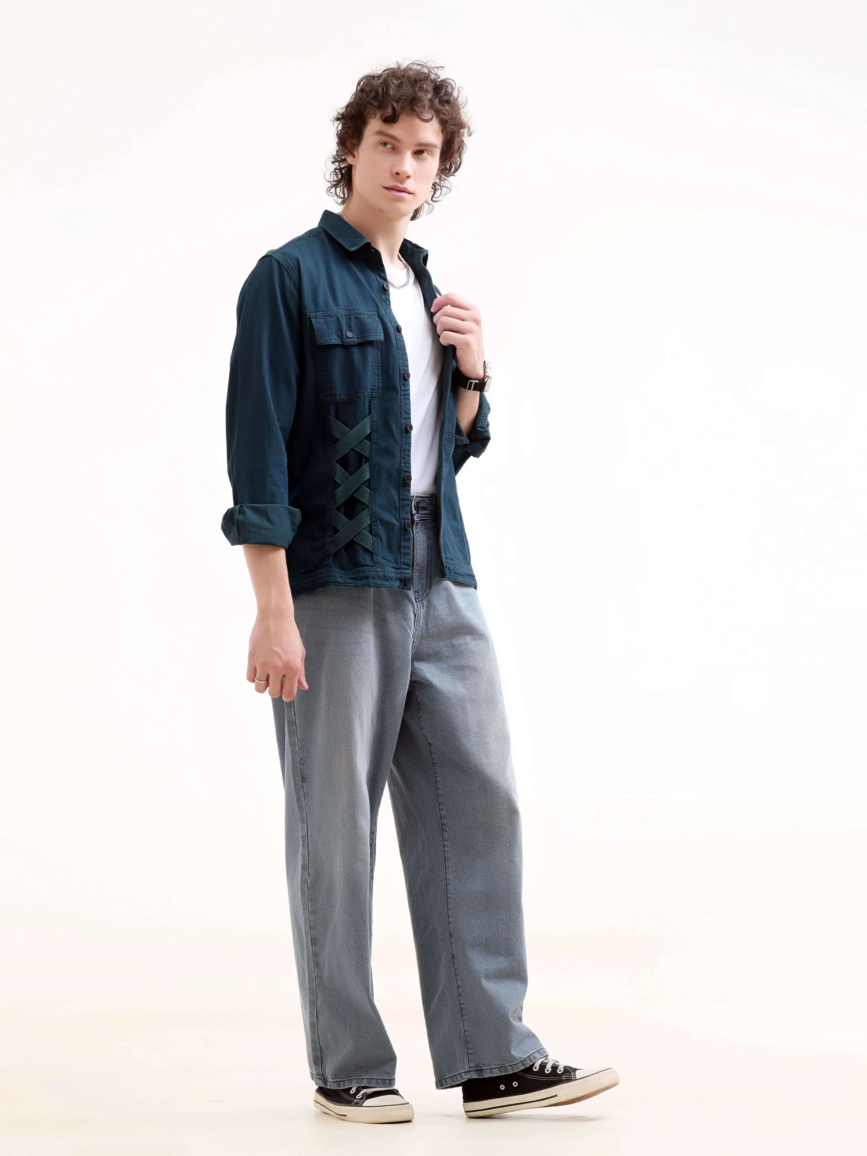 Rubans Teal Denim Overshirt
