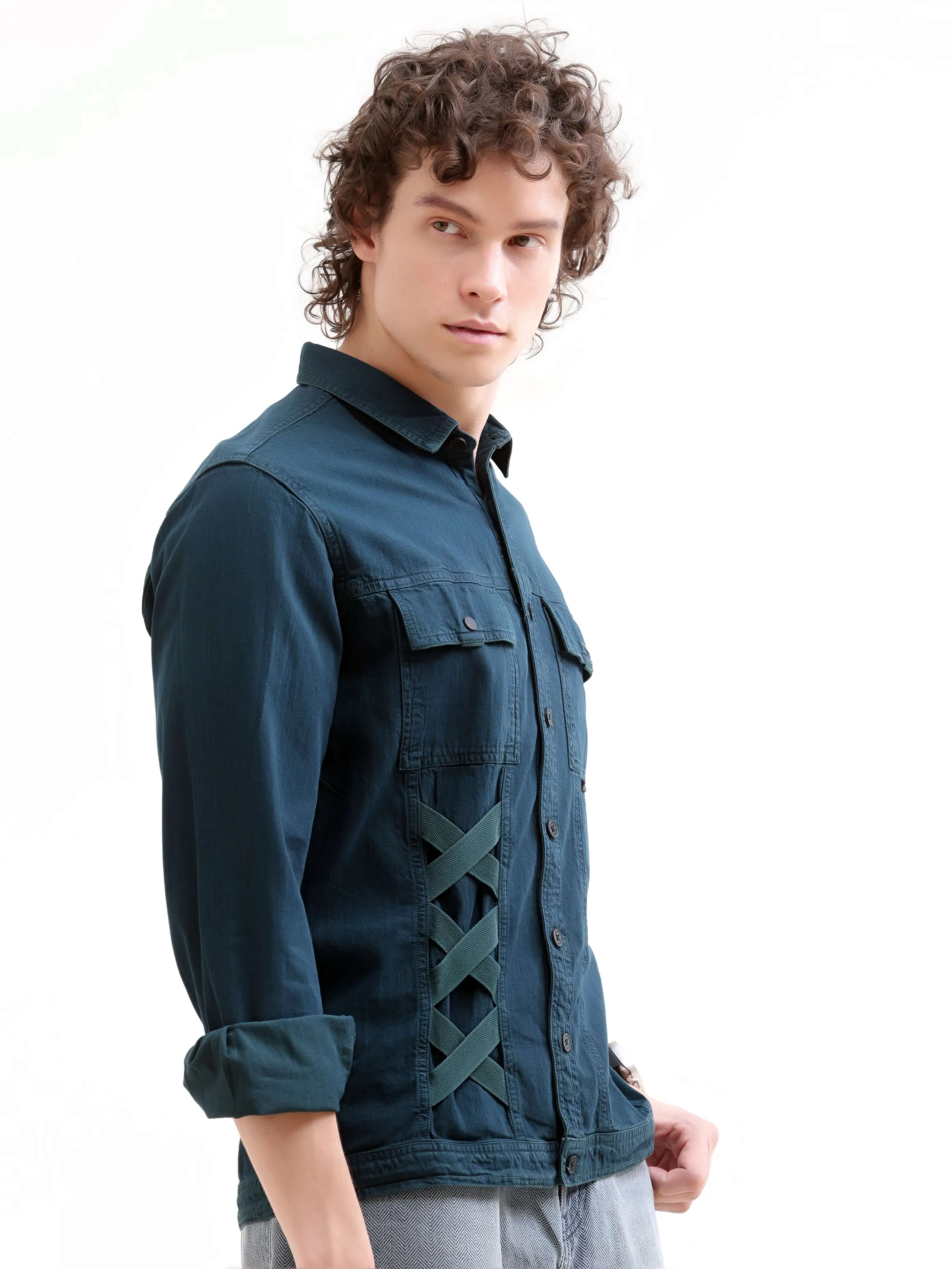 Rubans Teal Denim Overshirt
