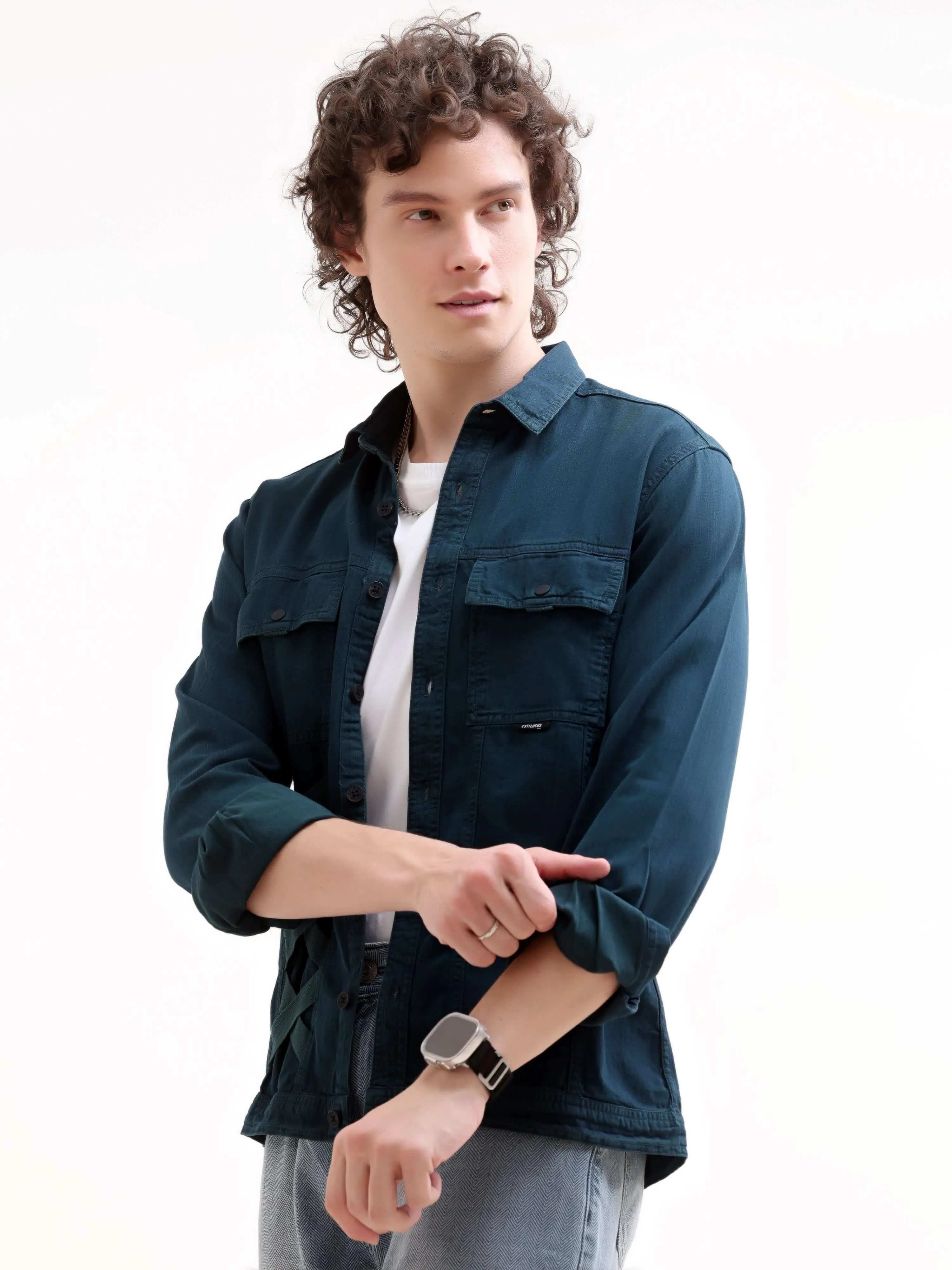 Rubans Teal Denim Overshirt