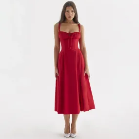Sladuo Women's Spaghetti Strap Sleeveless High Waist Ruffle A Line Pockets Midi Dress