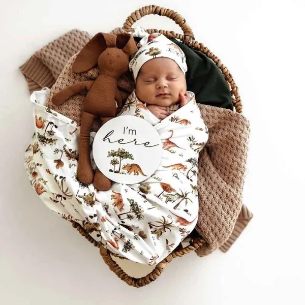 Snuggle Hunny Jersey Wrap with Matching Headwear - Dino Organic