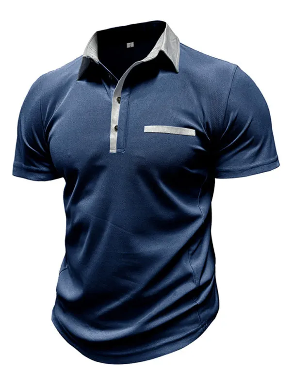 TEEK - Mens Lapel Color Block Short Sleeve Polo Shirt