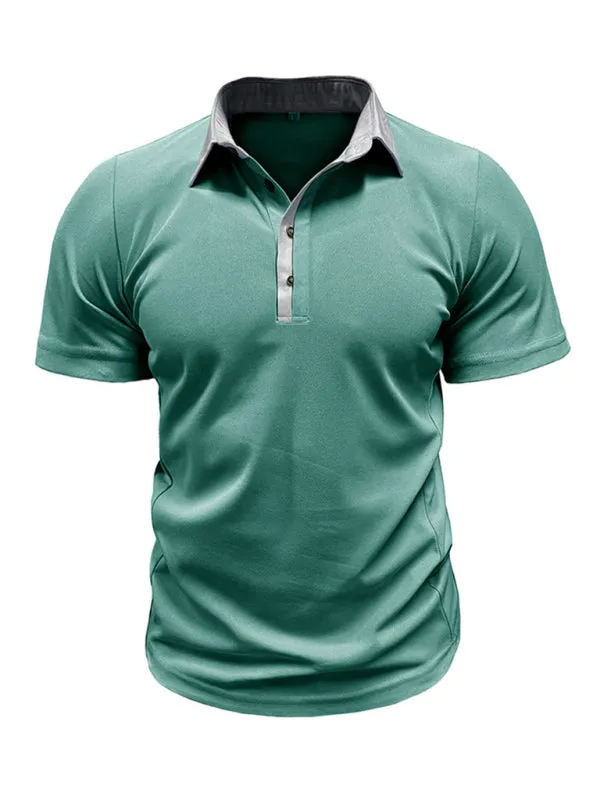 TEEK - Mens Lapel Color Block Short Sleeve Polo Shirt