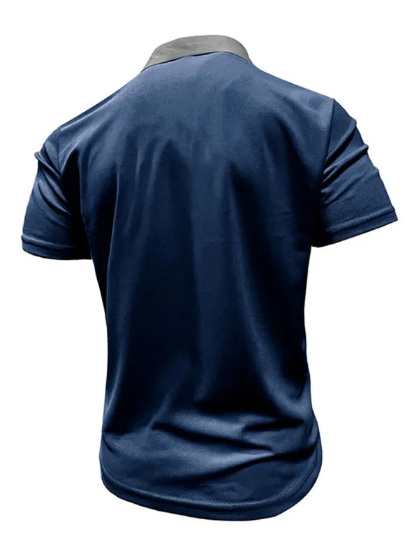 TEEK - Mens Lapel Color Block Short Sleeve Polo Shirt