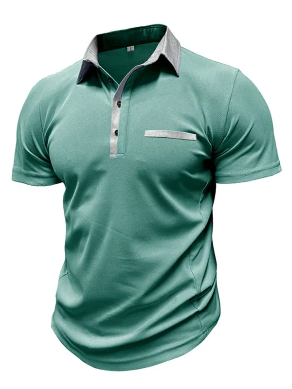TEEK - Mens Lapel Color Block Short Sleeve Polo Shirt