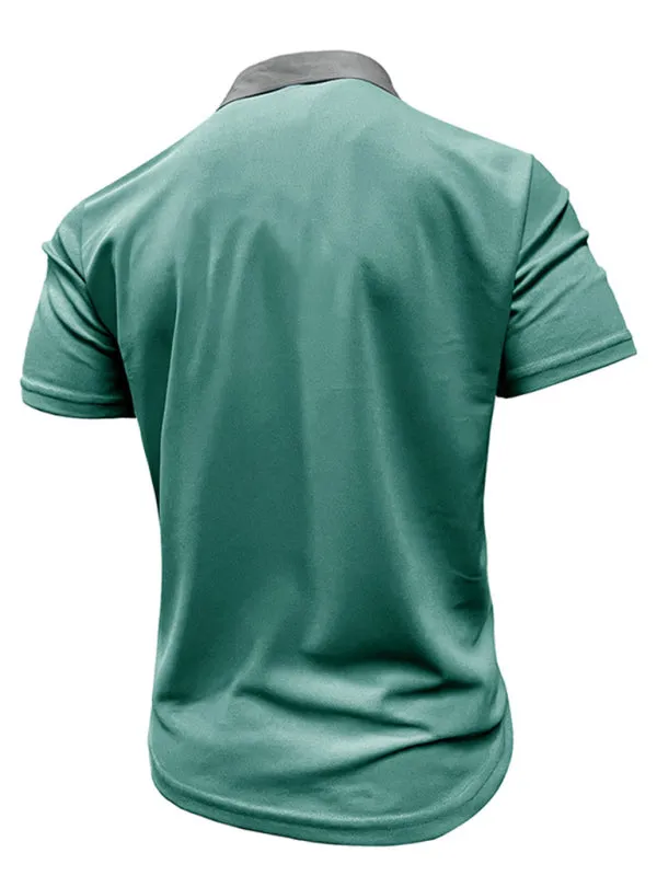 TEEK - Mens Lapel Color Block Short Sleeve Polo Shirt