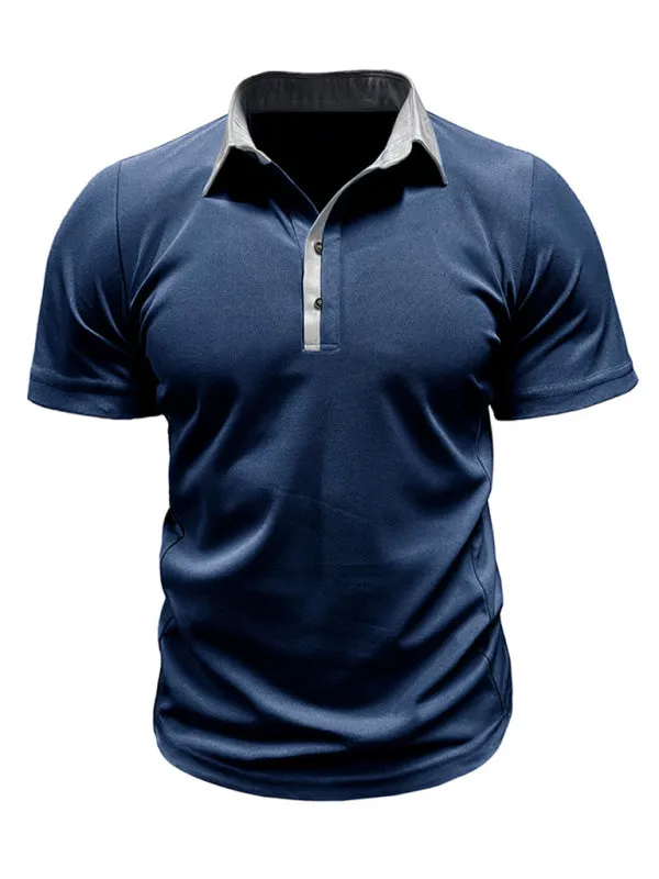 TEEK - Mens Lapel Color Block Short Sleeve Polo Shirt
