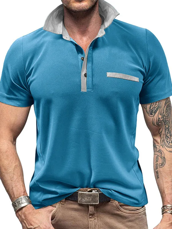 TEEK - Mens Lapel Color Block Short Sleeve Polo Shirt