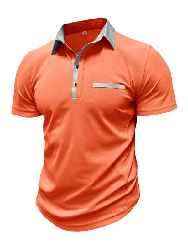 TEEK - Mens Lapel Color Block Short Sleeve Polo Shirt