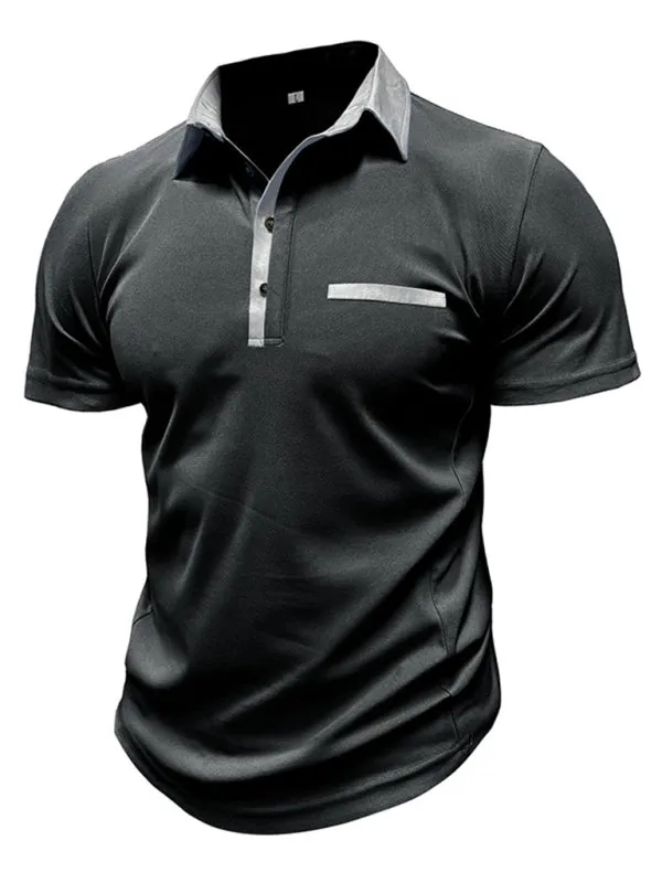 TEEK - Mens Lapel Color Block Short Sleeve Polo Shirt
