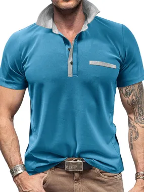 TEEK - Mens Lapel Color Block Short Sleeve Polo Shirt