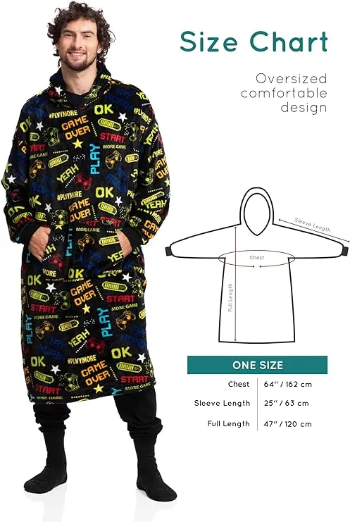 Ultimate Gamer's Fleece Hoodie Blanket - Comfort and Style for Gaming and Beyond for Men
