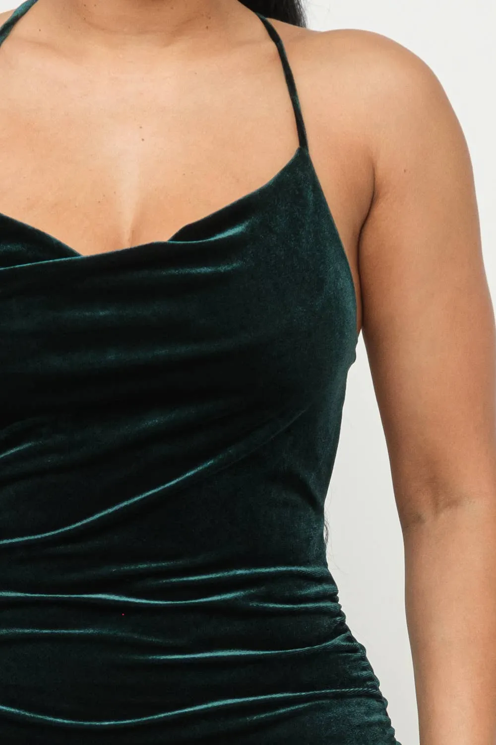 Velvet Cross Back Tie Side Asymmetrical Hem Dress