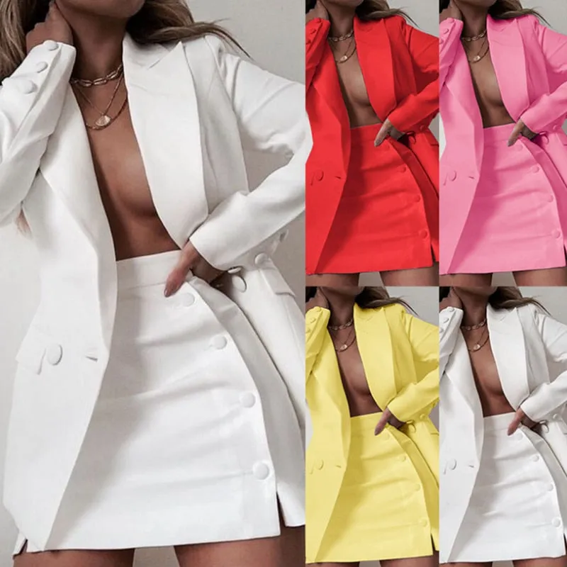 Wenkouban 2023 New Fashion 2 Piece Set Women Streetwear Candy Colour Basic Blazer Sets Coat   Shorts Slim Suit Jacket