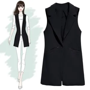 Wenkouban Vest For Women Sleeveless Jacket Coat Long Vest Blazer Formal Work Ladies Office Vintage Slim Suit Waistcoat Female Plus Size