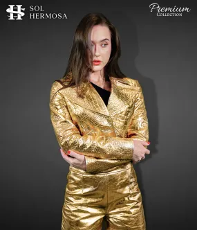 Women's Cropped Leather Blazer - Anna
