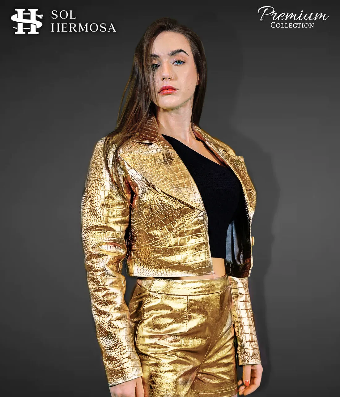Women's Cropped Leather Blazer - Anna