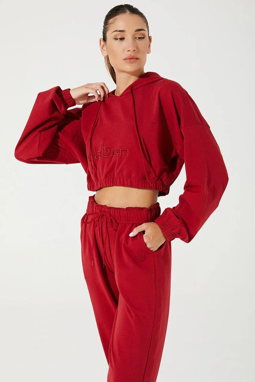 Women's Hoodie Croptop - Viva Magenta