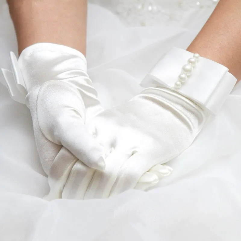 Womens Short Pearl Beaded Gloves