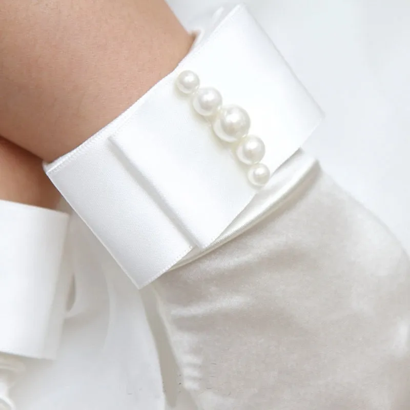 Womens Short Pearl Beaded Gloves
